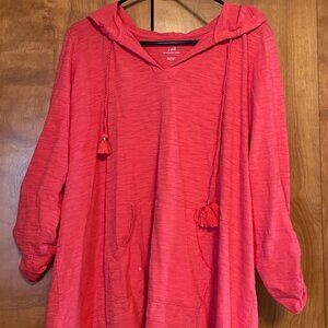 J Jill Casual Tab Sleeve Knit Hoodie 100% Cotton